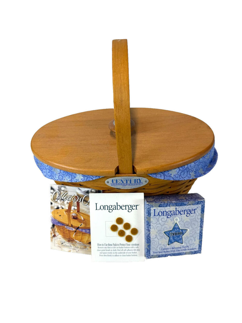 2000 Longaberger CC Century Celebration Basket w/Protector Liner Tie On & Lid